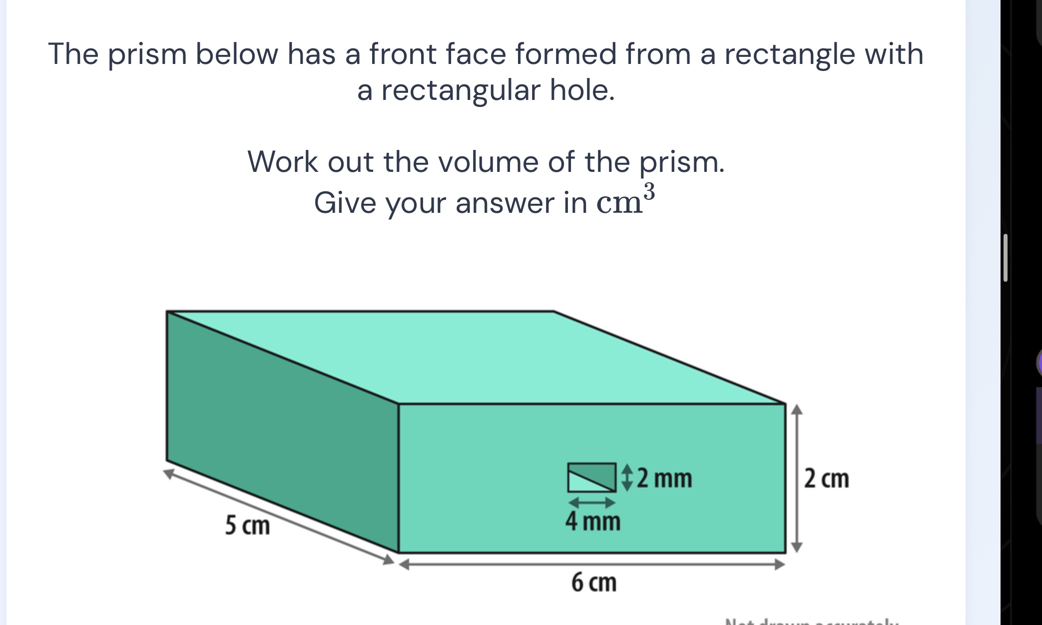 the prism below has a front face formed from a rectangle with a rectang…