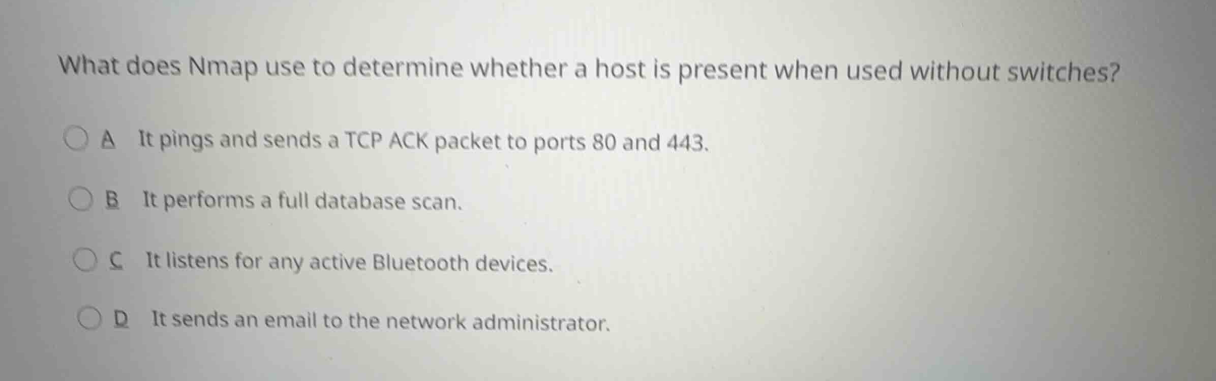 what does nmap use to determine whether a host is present when used wit…