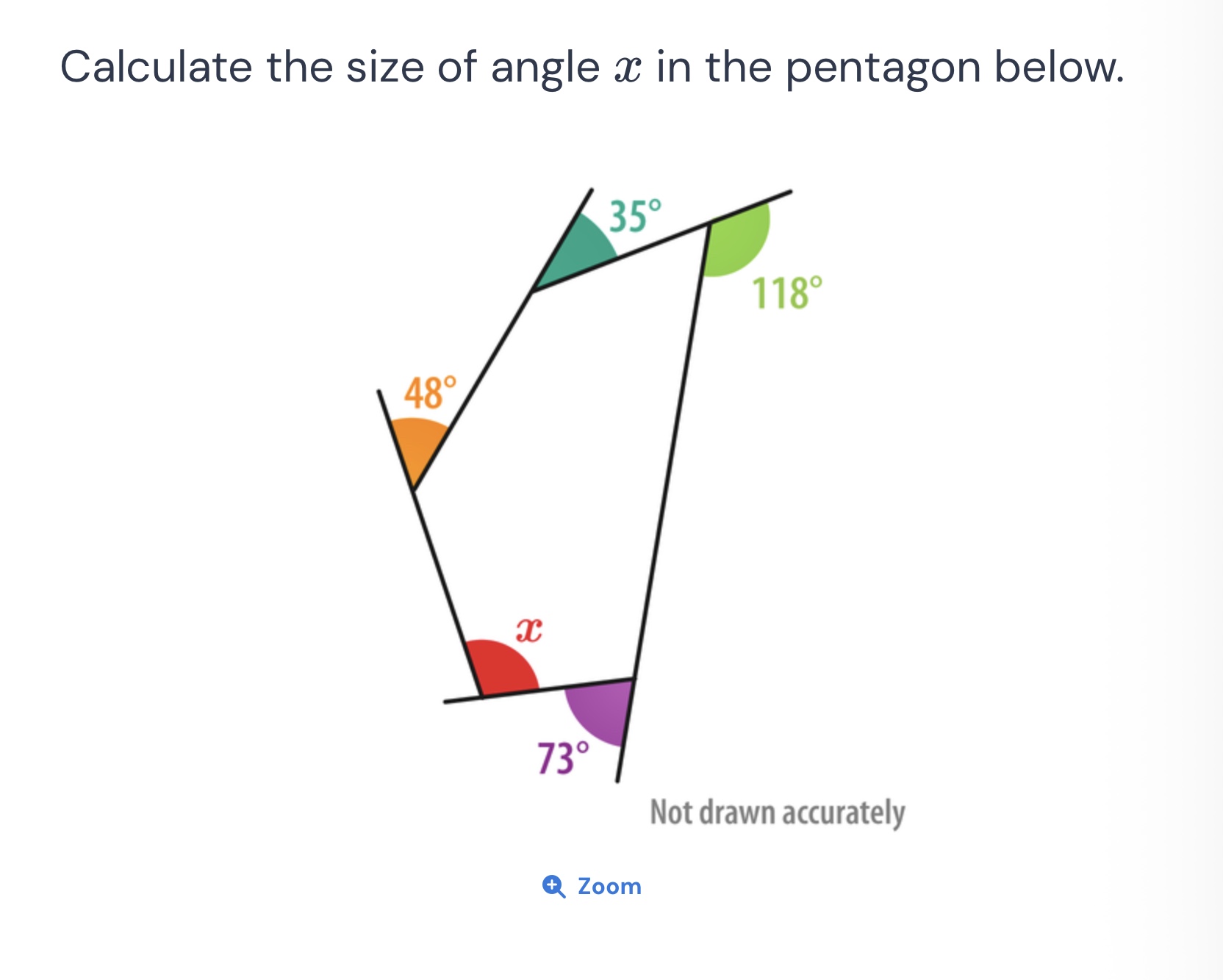 calculate the size of angle (x) in the pentagon below. not drawn accura…