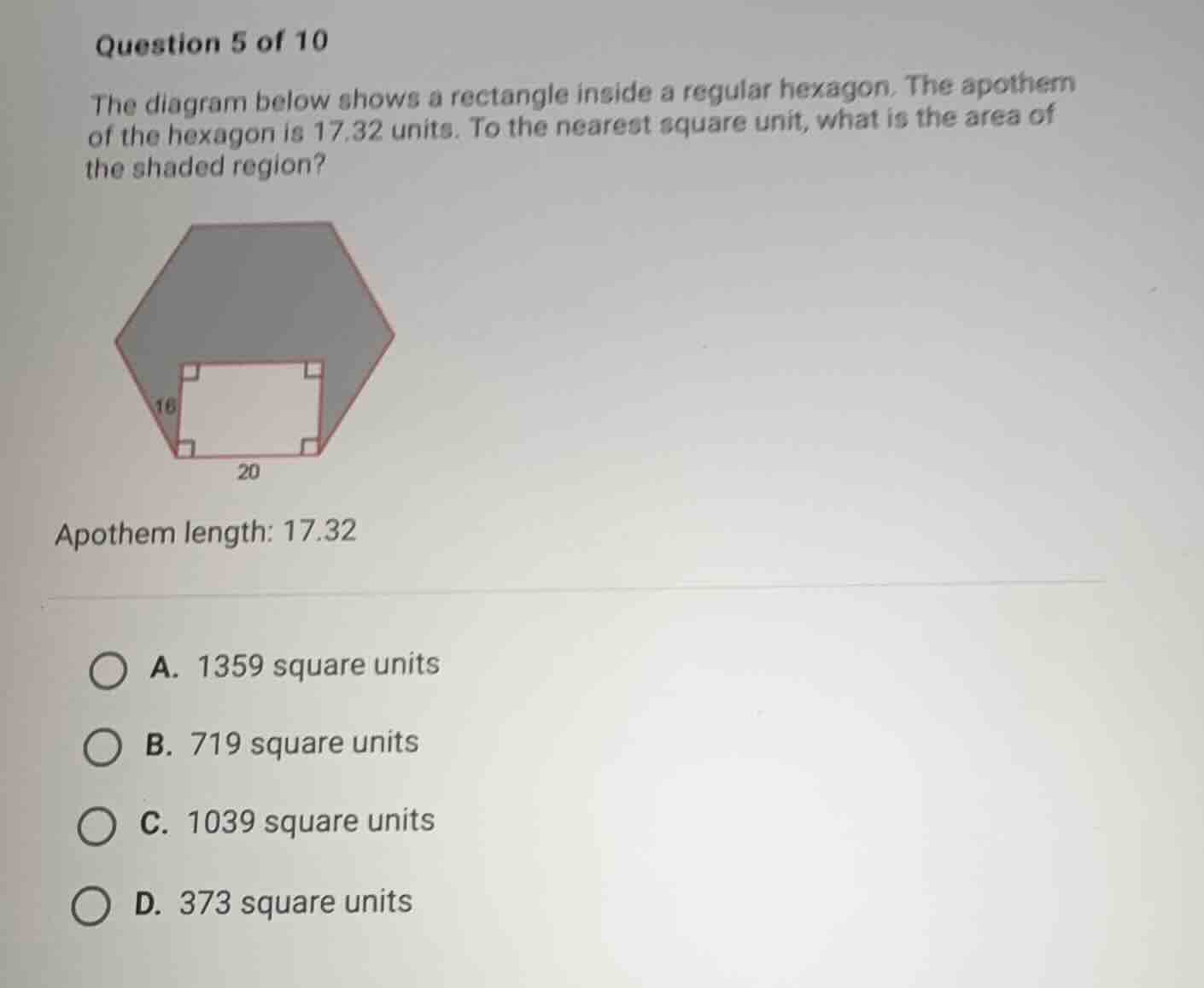 question 5 of 10 the diagram below shows a rectangle inside a regular h…