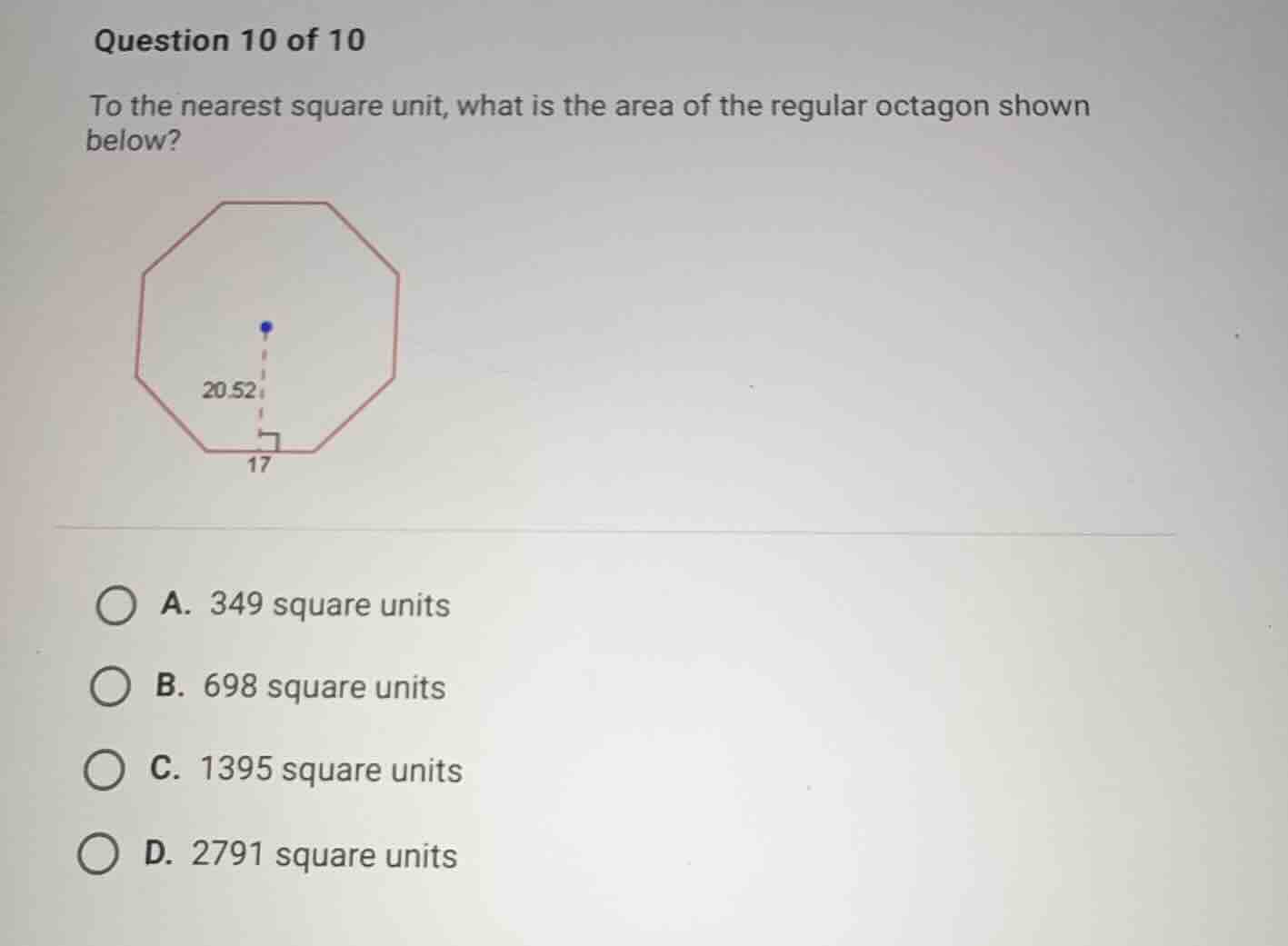 question 10 of 10 to the nearest square unit, what is the area of the r…