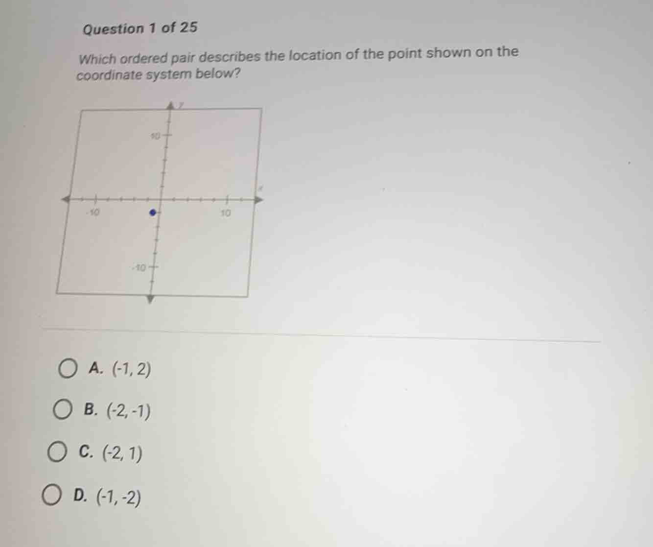 question 1 of 25 which ordered pair describes the location of the point…