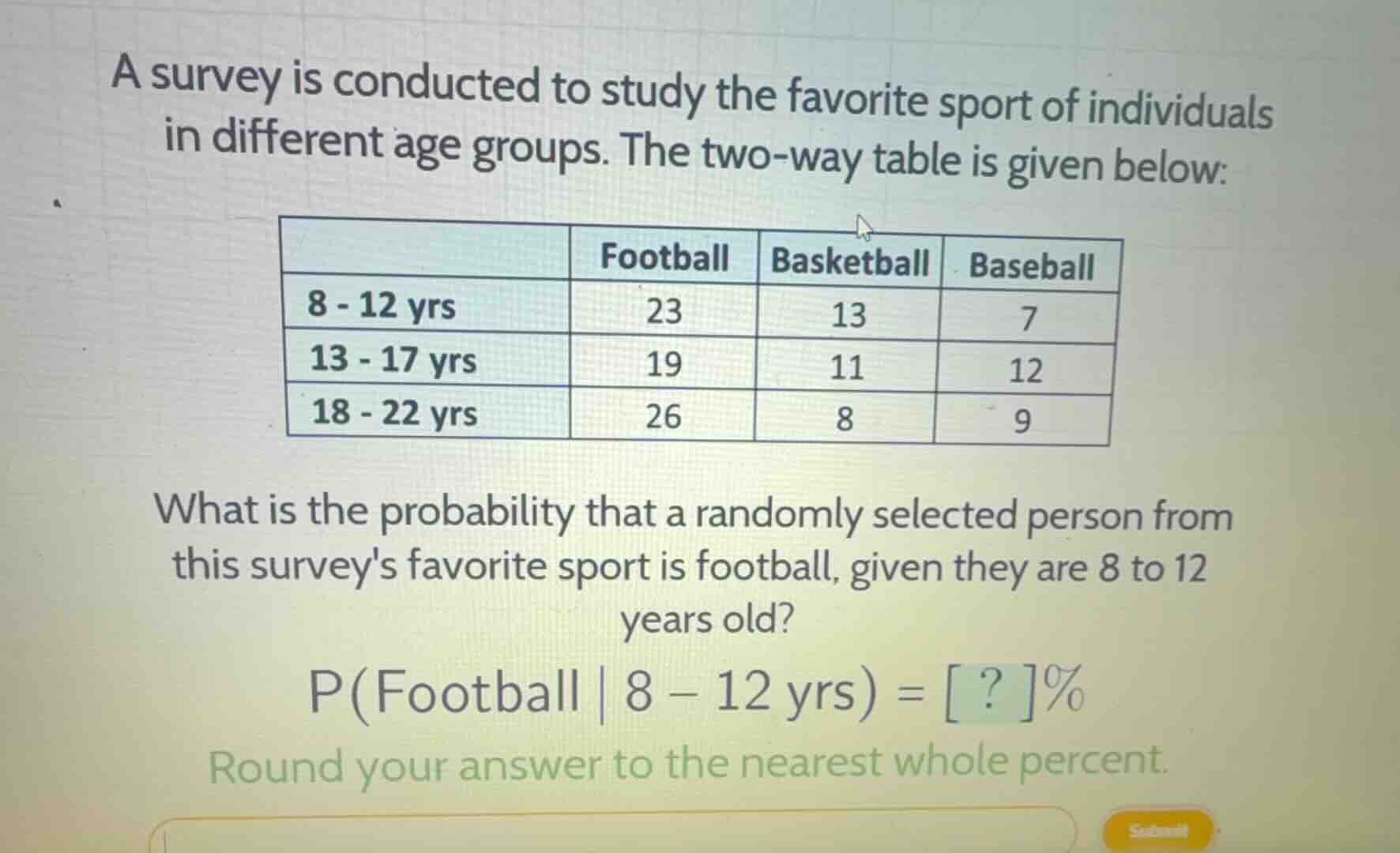 a survey is conducted to study the favorite sport of individuals in dif…
