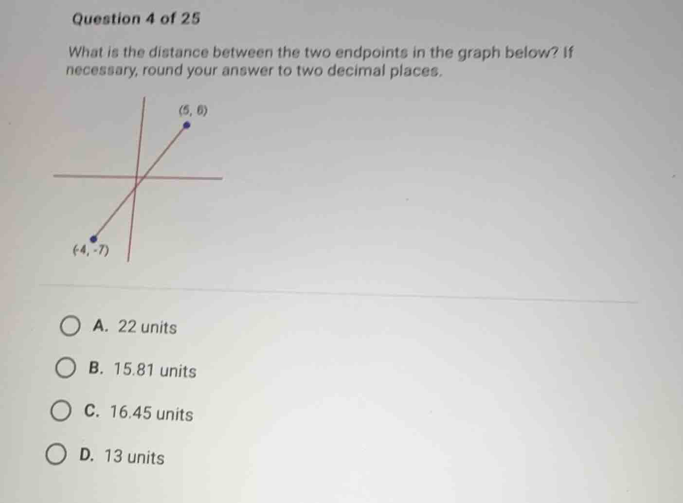 question 4 of 25 what is the distance between the two endpoints in the …
