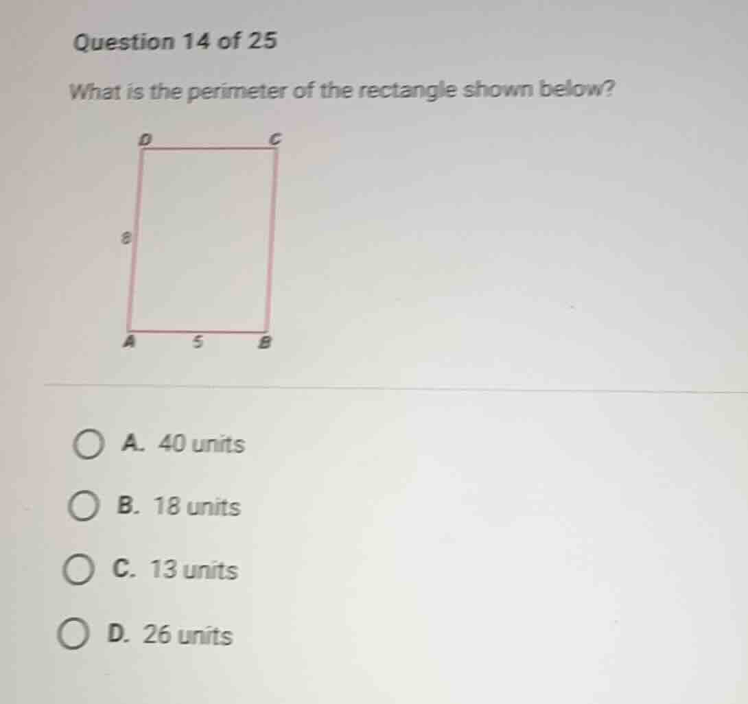 question 14 of 25 what is the perimeter of the rectangle shown below? a…