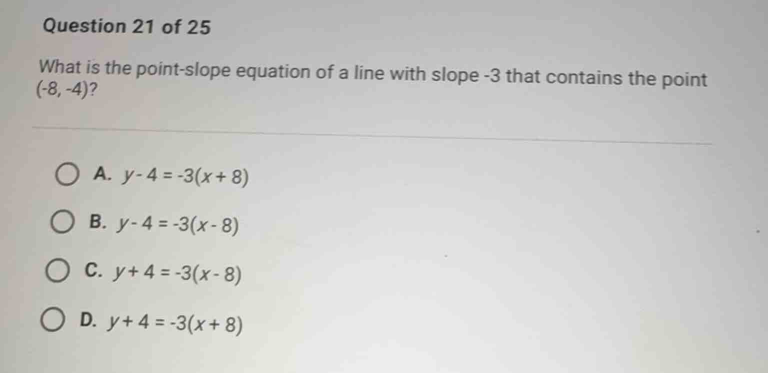 question 21 of 25 what is the point-slope equation of a line with slope…