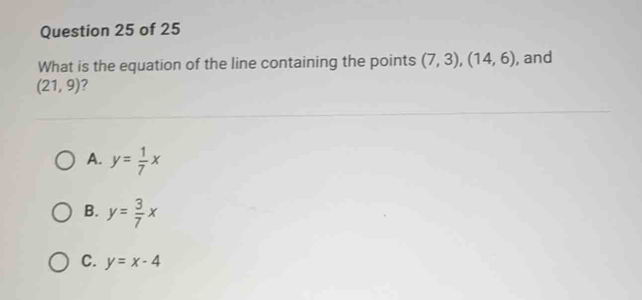 question 25 of 25 what is the equation of the line containing the point…