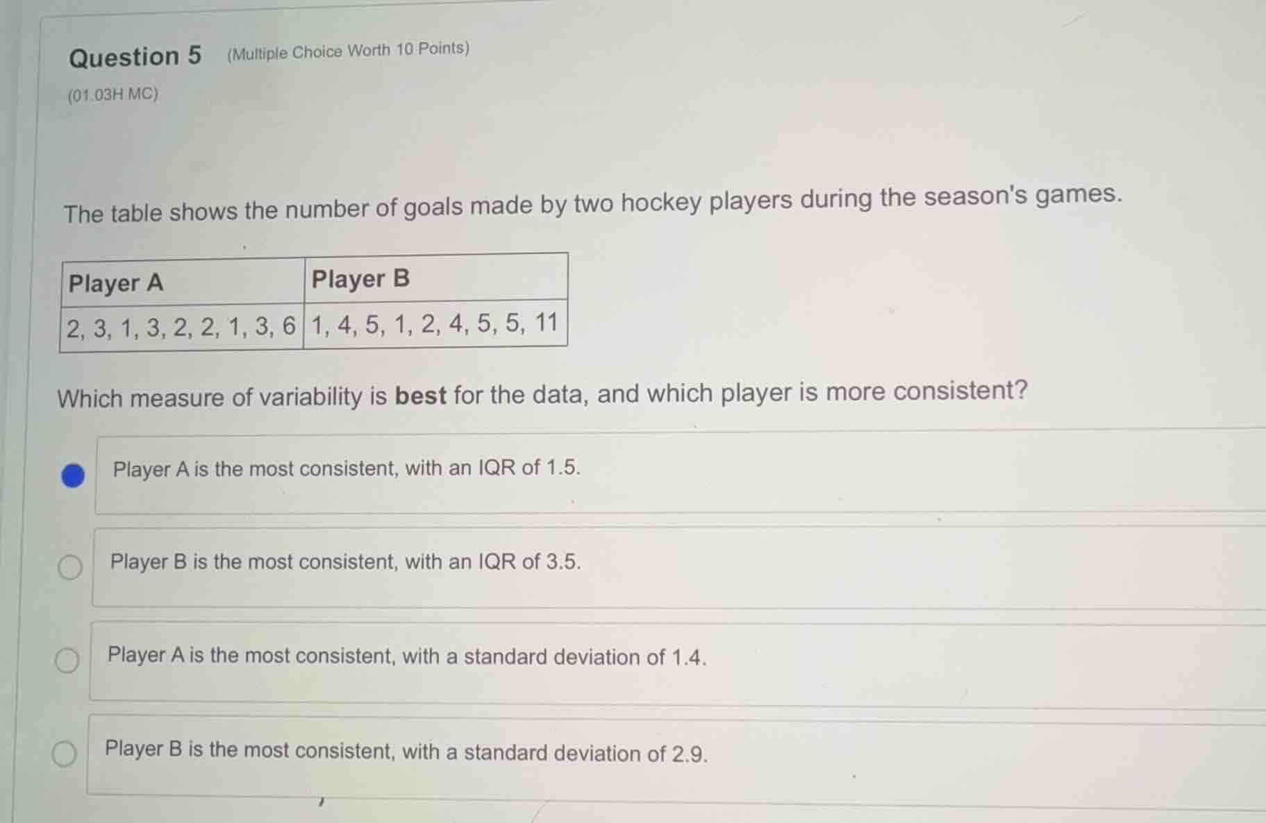 question 5 (multiple choice worth 10 points) (01.03h mc) the table show…