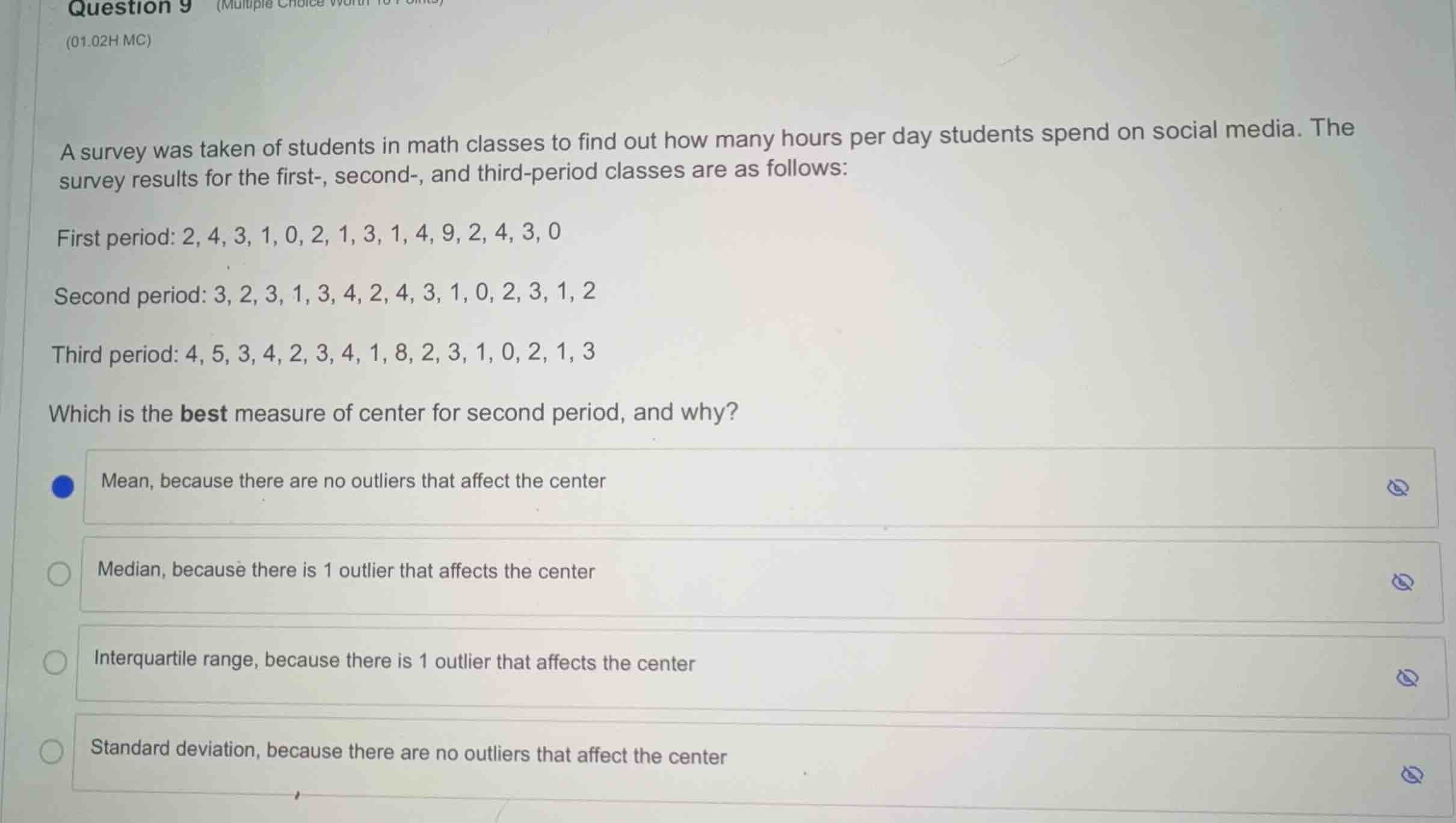 question 9 (multiple choice worth 10 points) (01.02h mc) a survey was t…