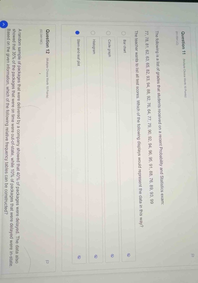 question 11 (multiple choice worth 10 points) (01.05h lc) the following…