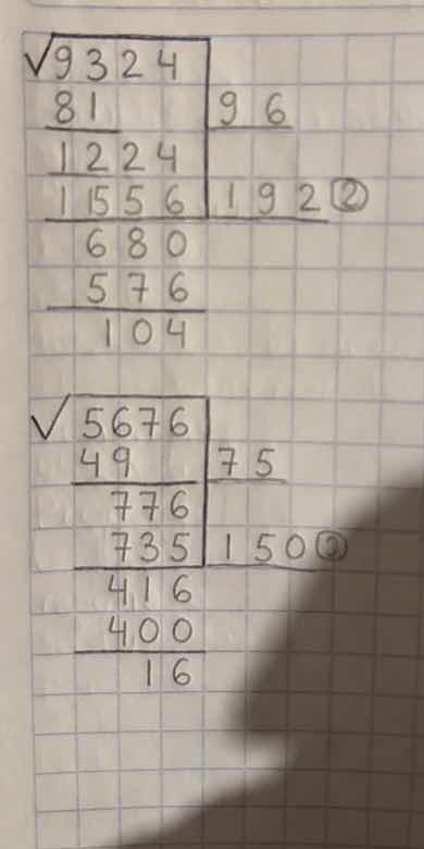 \\ \\begin{array}{r|l} \\sqrt{9324} & \\\\ 81 & 96 \\\\ \\hline 1224 & …