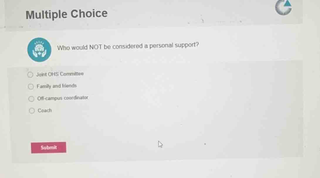 multiple choice who would not be considered a personal support? joint o…