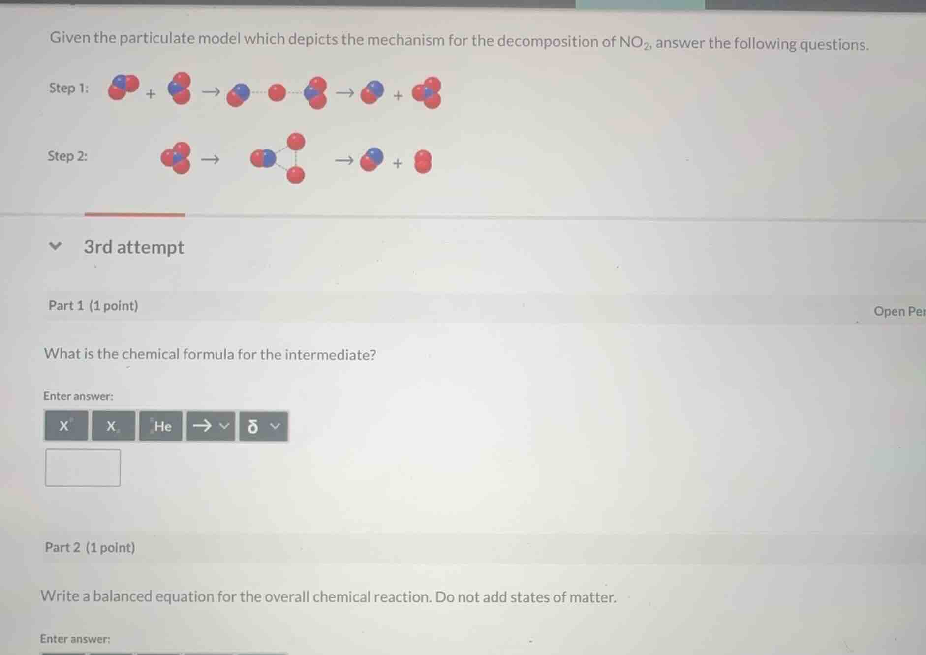 given the particulate model which depicts the mechanism for the decompo…
