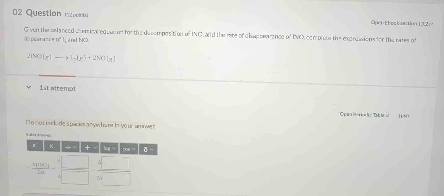 given the balanced chemical equation for the decomposition of ino, and …