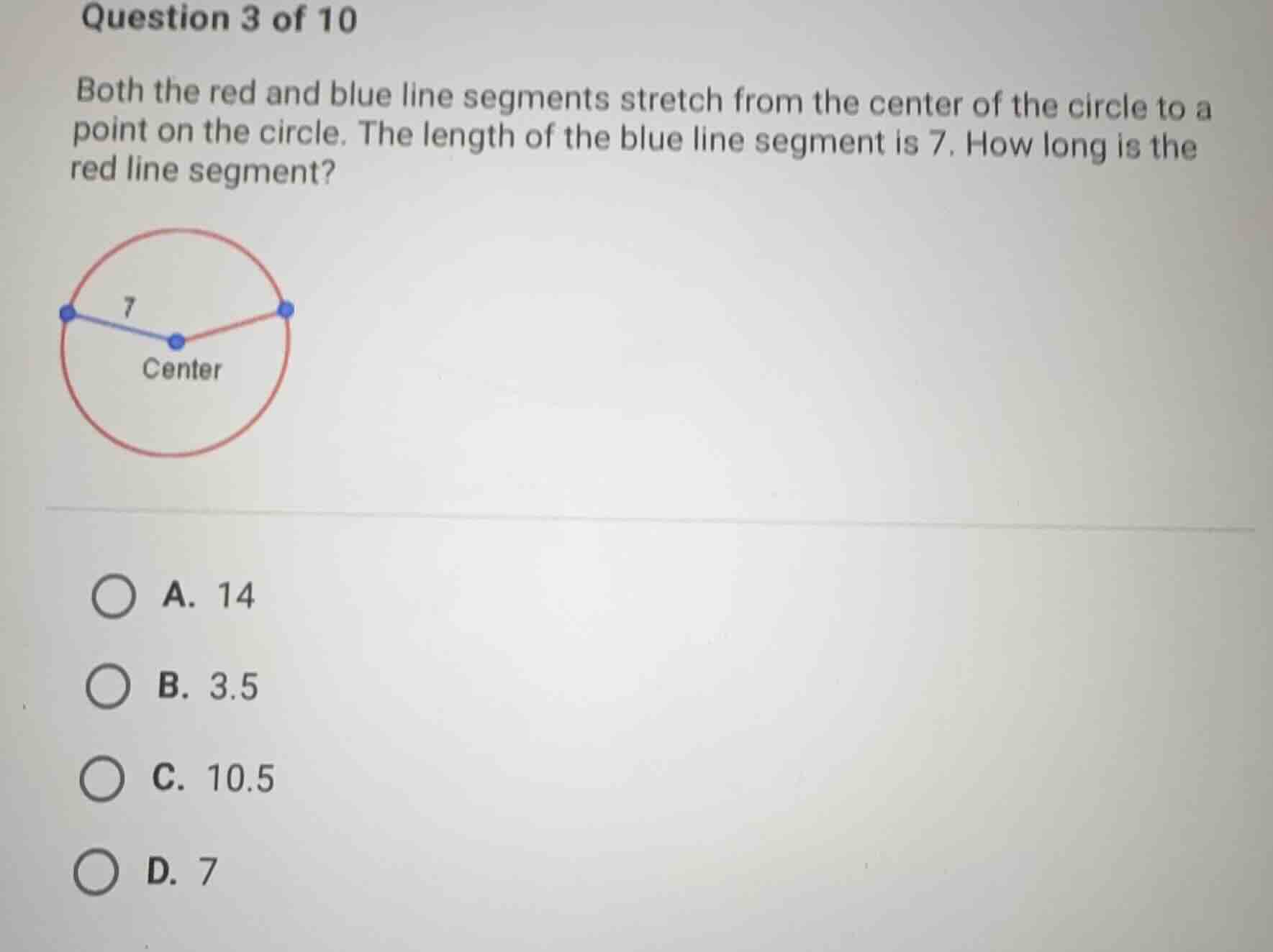 question 3 of 10 both the red and blue line segments stretch from the c…