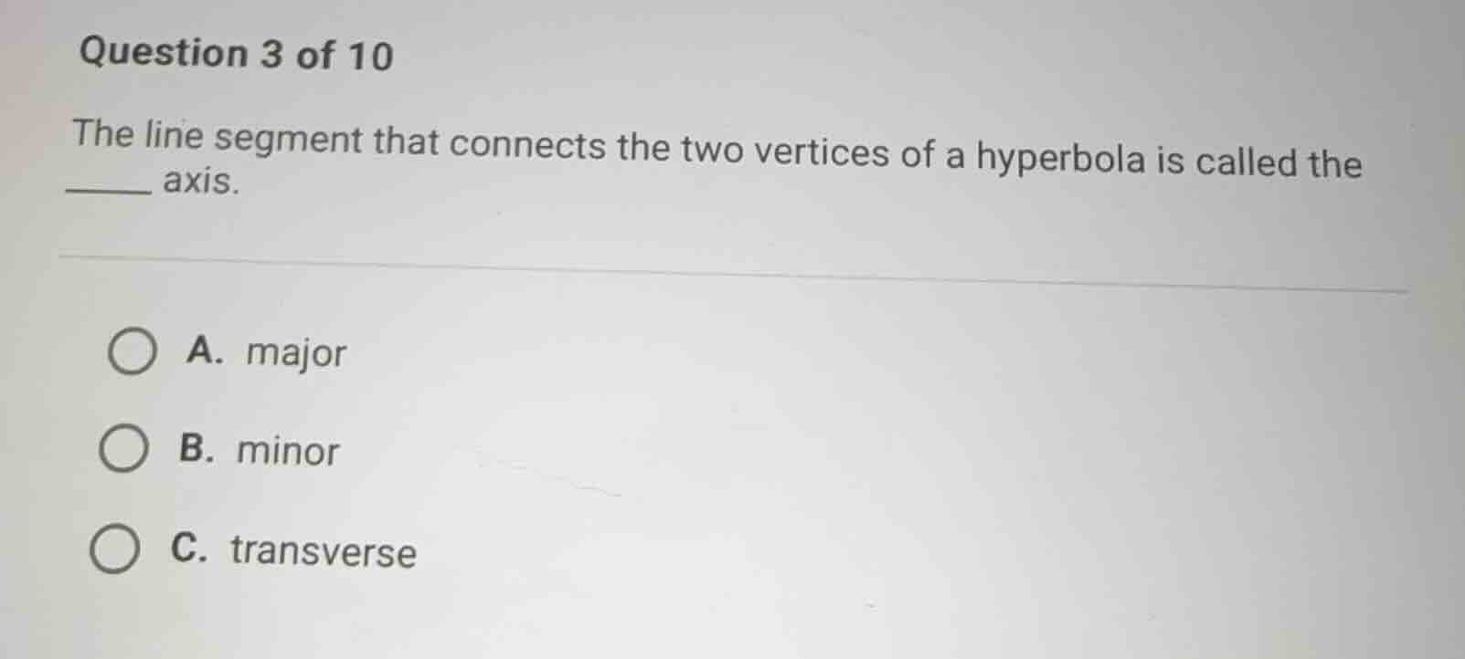 question 3 of 10 the line segment that connects the two vertices of a h…