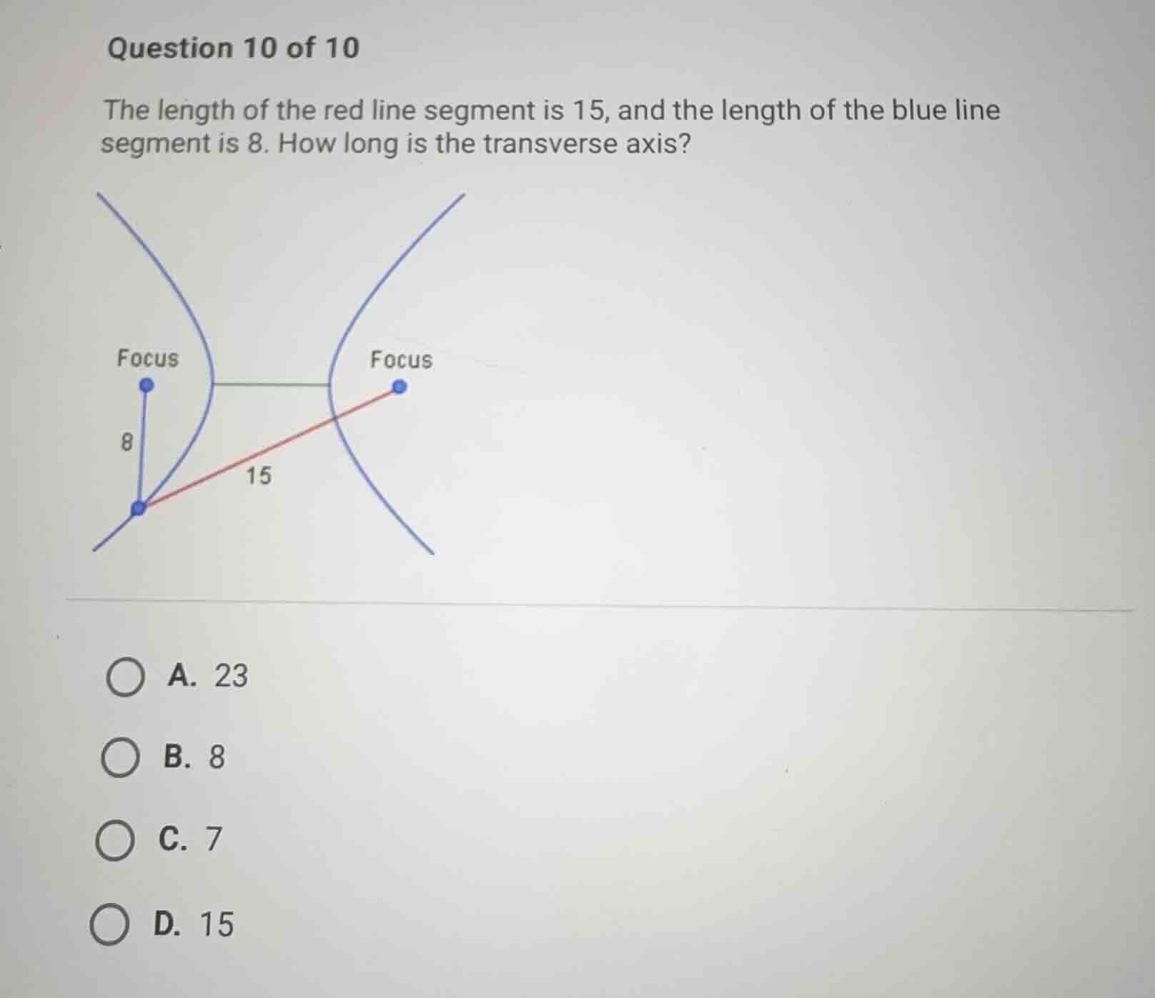 question 10 of 10 the length of the red line segment is 15, and the len…
