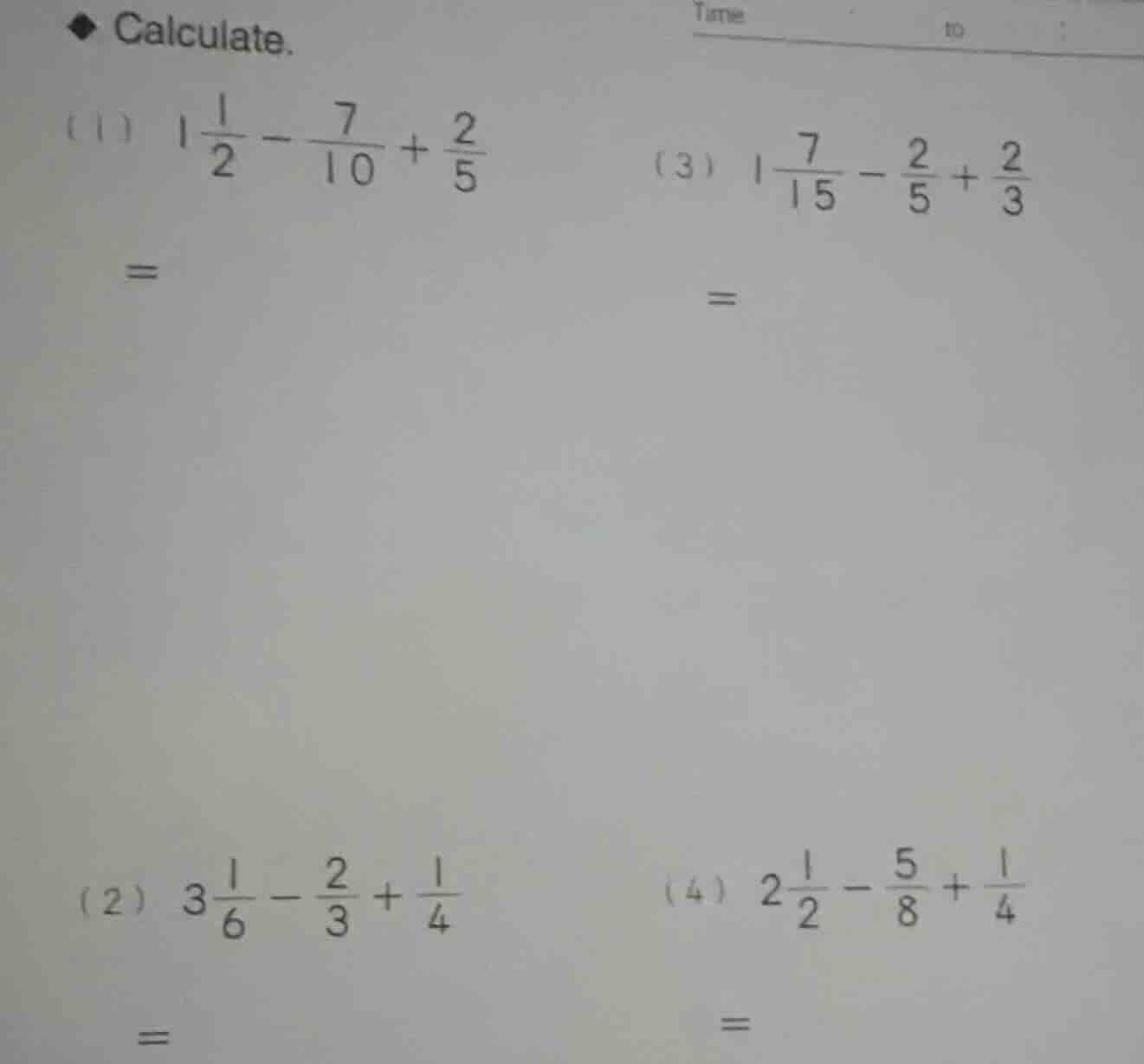 calculate. (1) \\(1\\frac{1}{2} - \\frac{7}{10} + \\frac{2}{5}\\) = (2)…