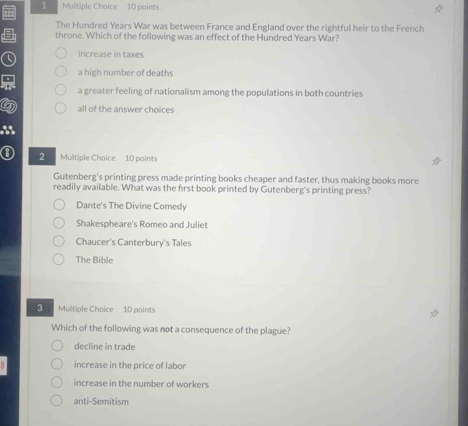 1 multiple choice 10 points the hundred years war was between france an…
