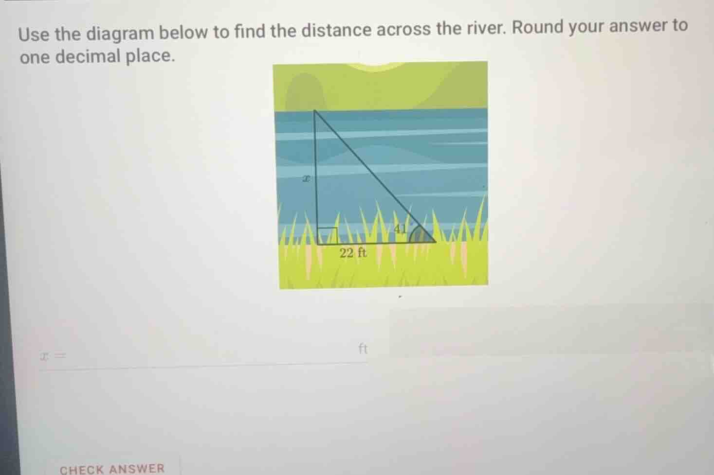 use the diagram below to find the distance across the river. round your…