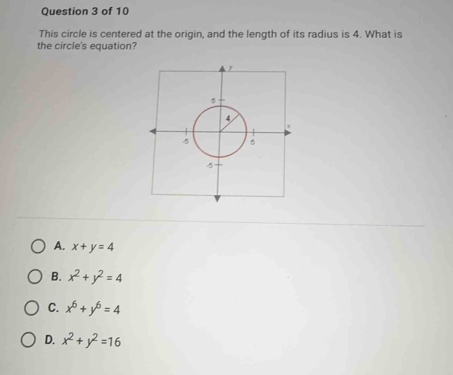 question 3 of 10 this circle is centered at the origin, and the length …