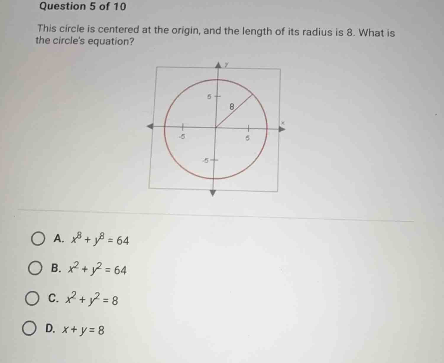 question 5 of 10 this circle is centered at the origin, and the length …
