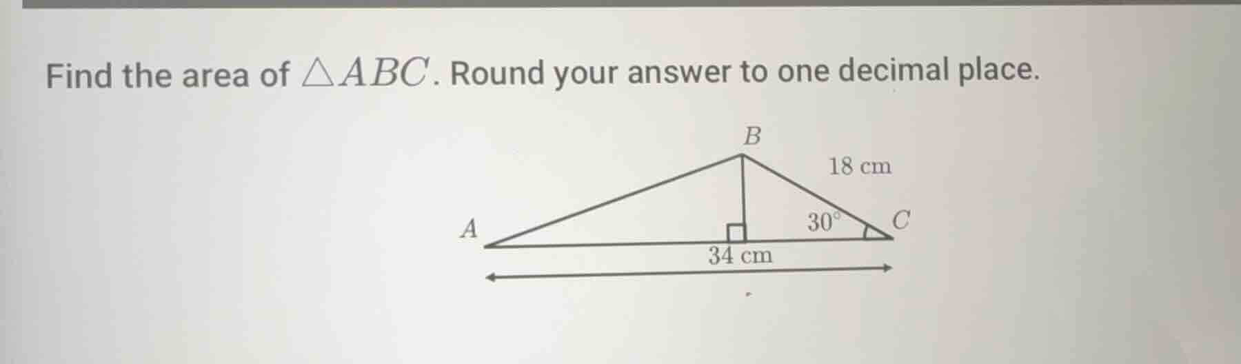 find the area of \\(\\triangle abc\\). round your answer to one decimal…