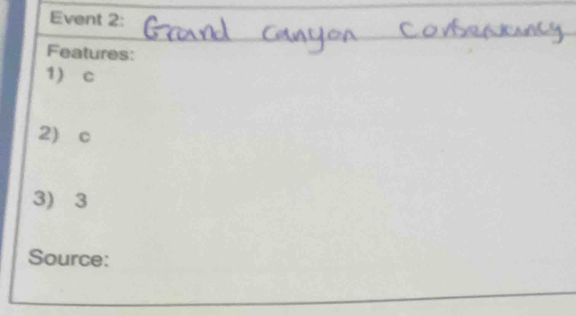 event 2: grand canyon controversy features: 1) c 2) c 3) 3 source: