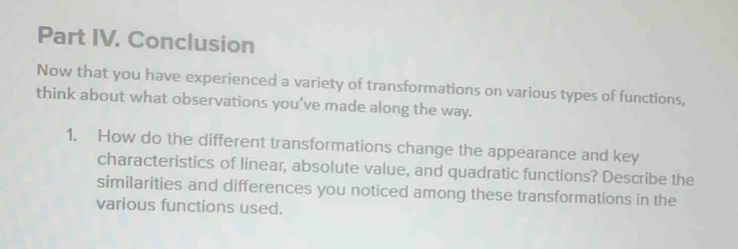 part iv. conclusion now that you have experienced a variety of transfor…