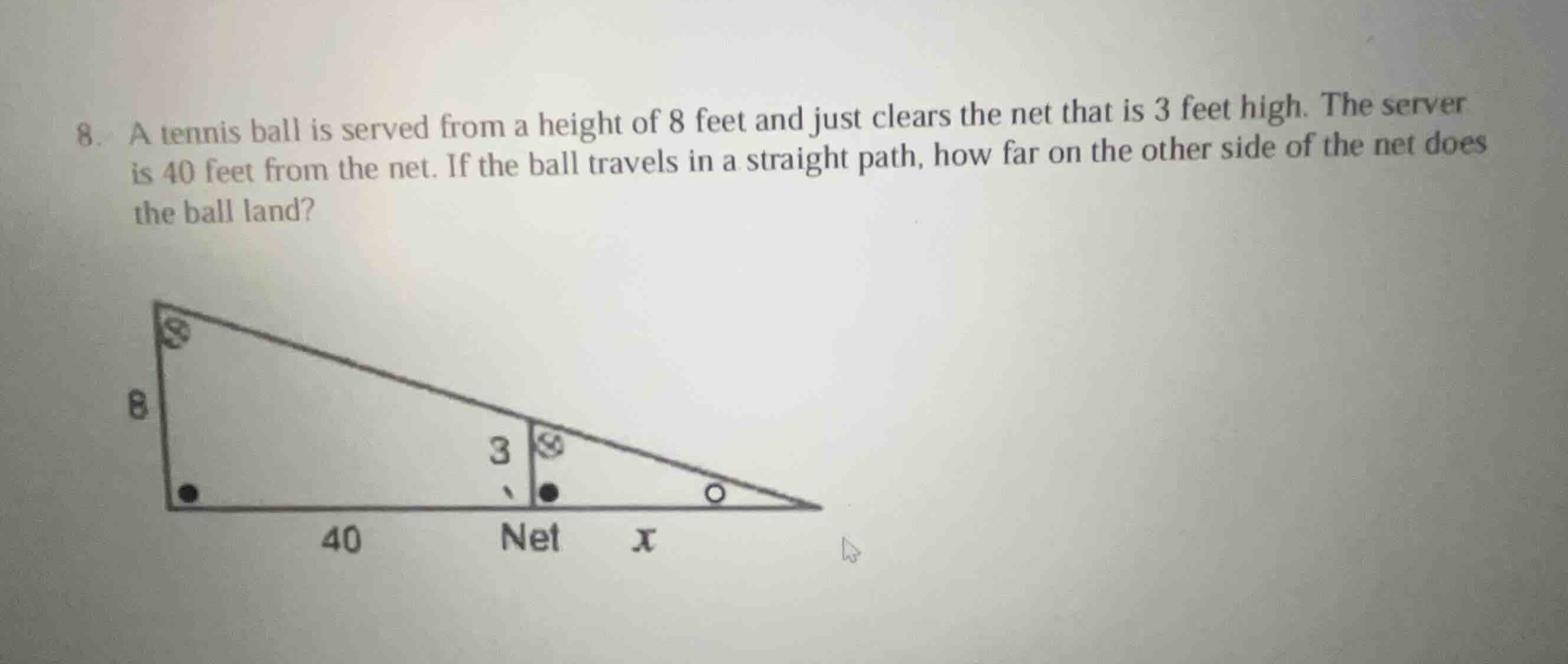 8. a tennis ball is served from a height of 8 feet and just clears the …