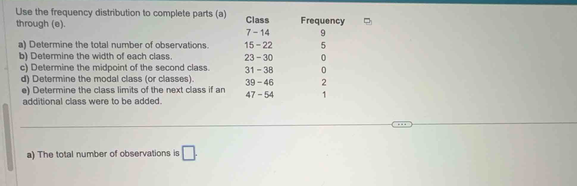 use the frequency distribution to complete parts (a) through (e). a) de…