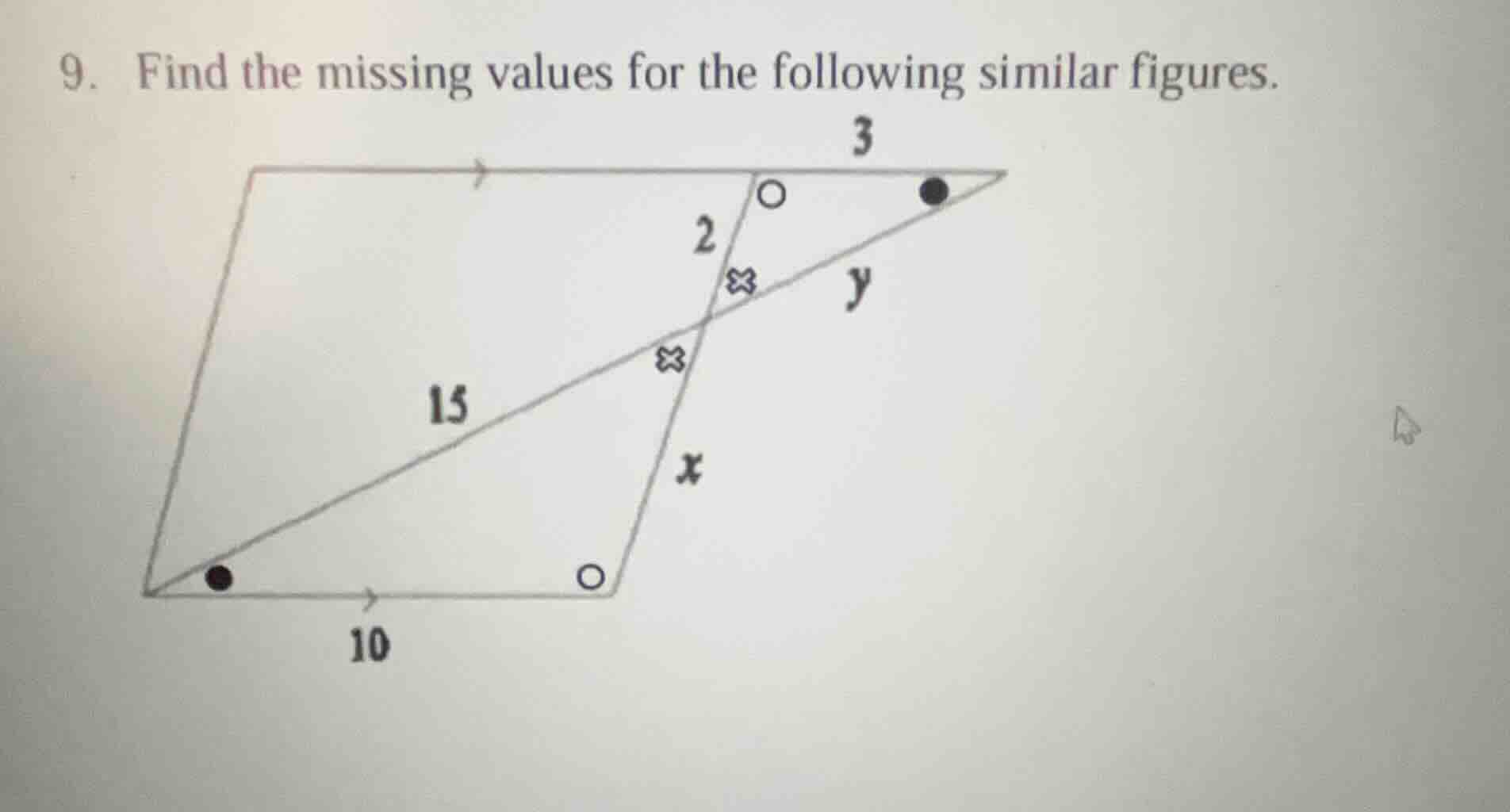9. find the missing values for the following similar figures.