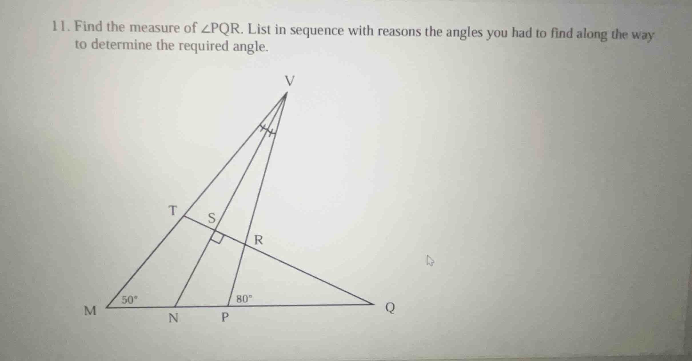 11. find the measure of \\(\\angle pqr\\). list in sequence with reason…
