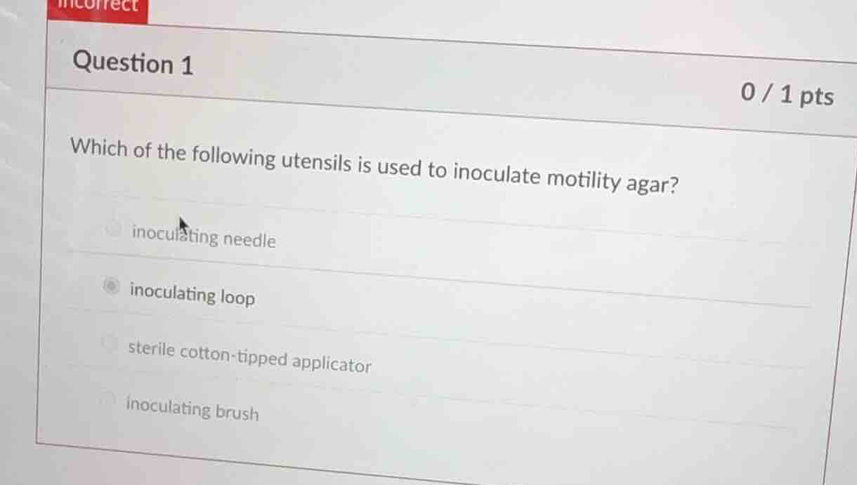 question 1 which of the following utensils is used to inoculate motilit…