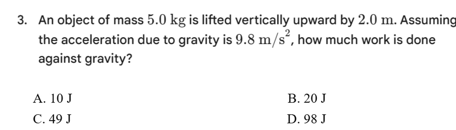 3. an object of mass \\(5.0\\text{ kg}\\) is lifted vertically upward b…
