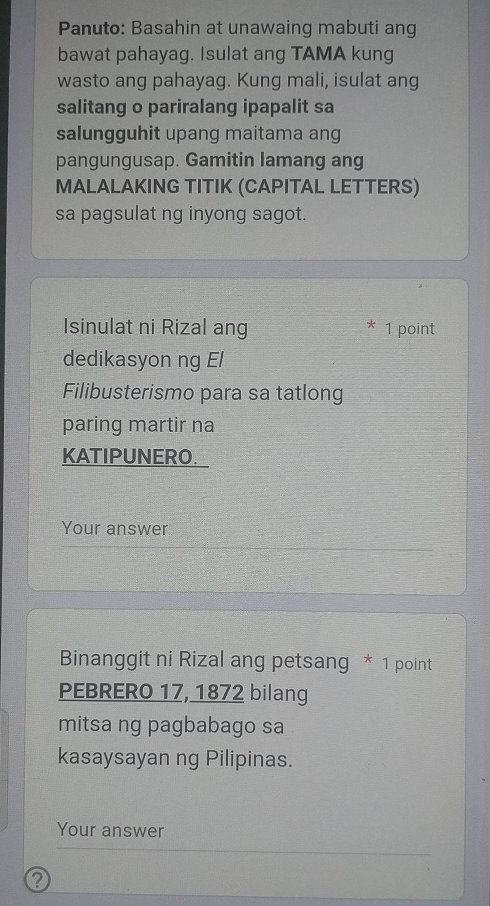 panuto: basahin at unawaing mabuti ang bawat pahayag. isulat ang tama k…
