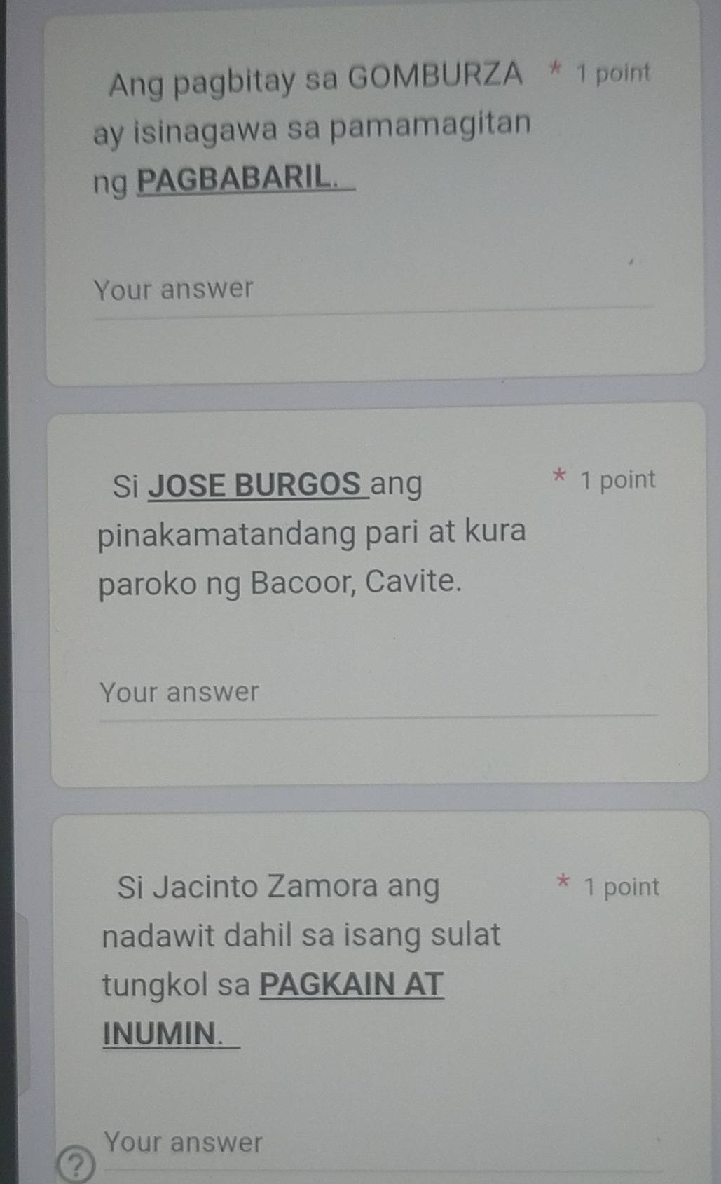 ang pagbitay sa gomburza ay isinagawa sa pamamagitan ng pagbabaril. si …