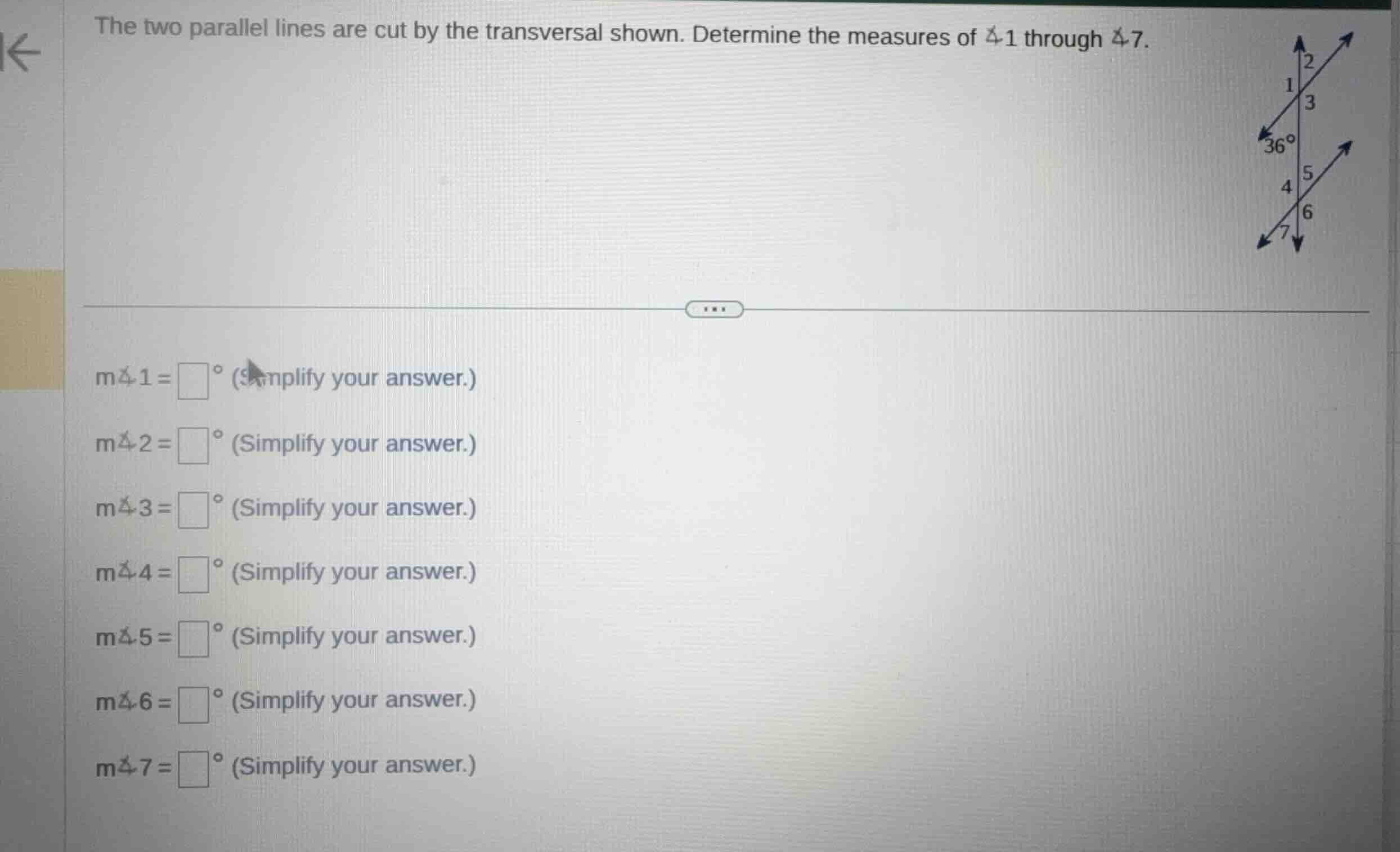 the two parallel lines are cut by the transversal shown. determine the …
