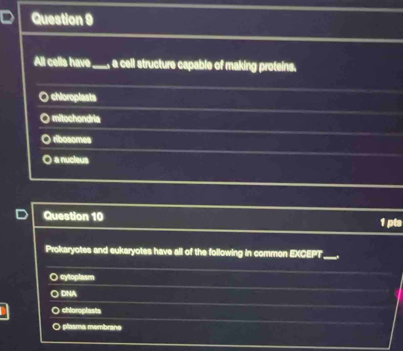 question 9 all cells have ___, a cell structure capable of making prote…