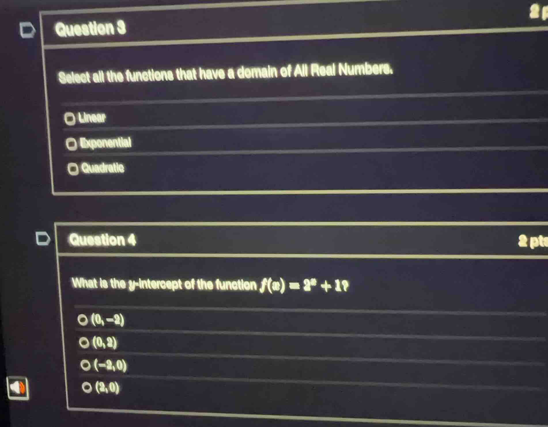 question 3 select all the functions that have a domain of all real numb…