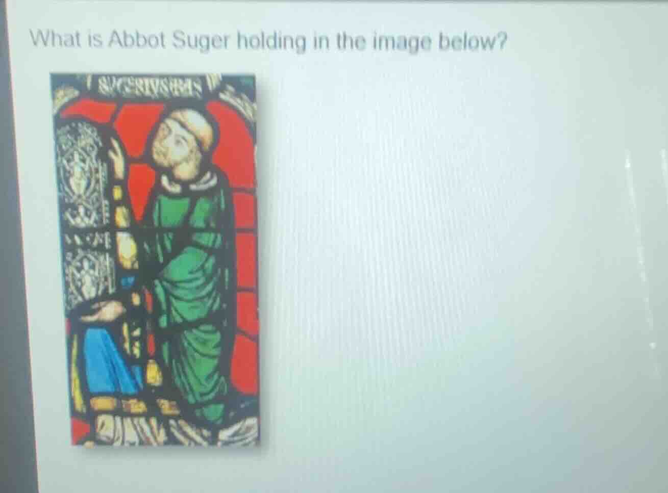what is abbot suger holding in the image below?