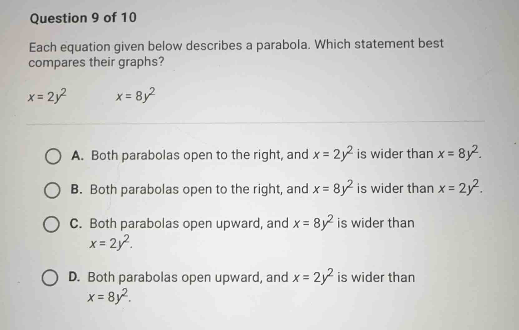question 9 of 10 each equation given below describes a parabola. which …
