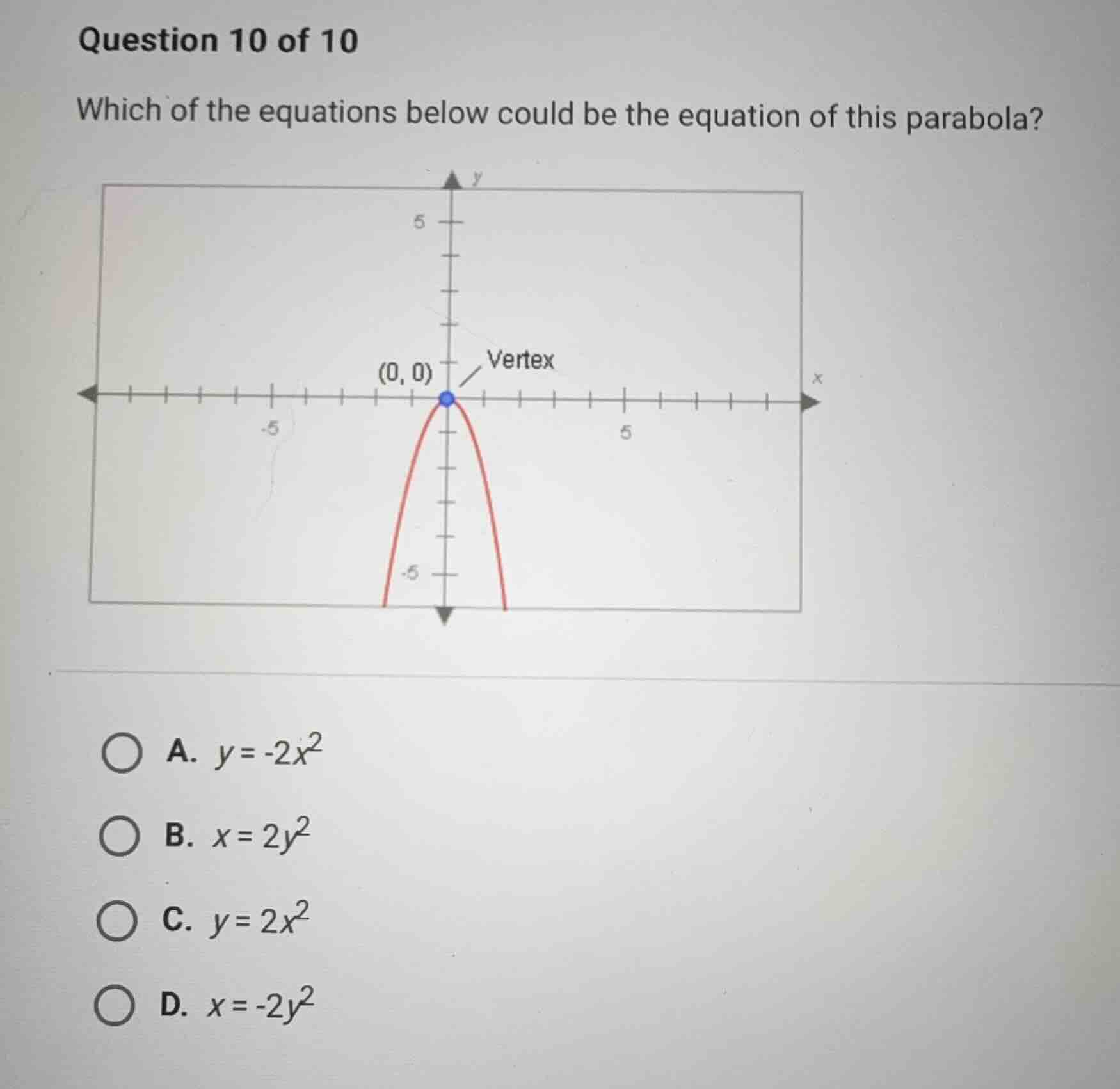 question 10 of 10 which of the equations below could be the equation of…