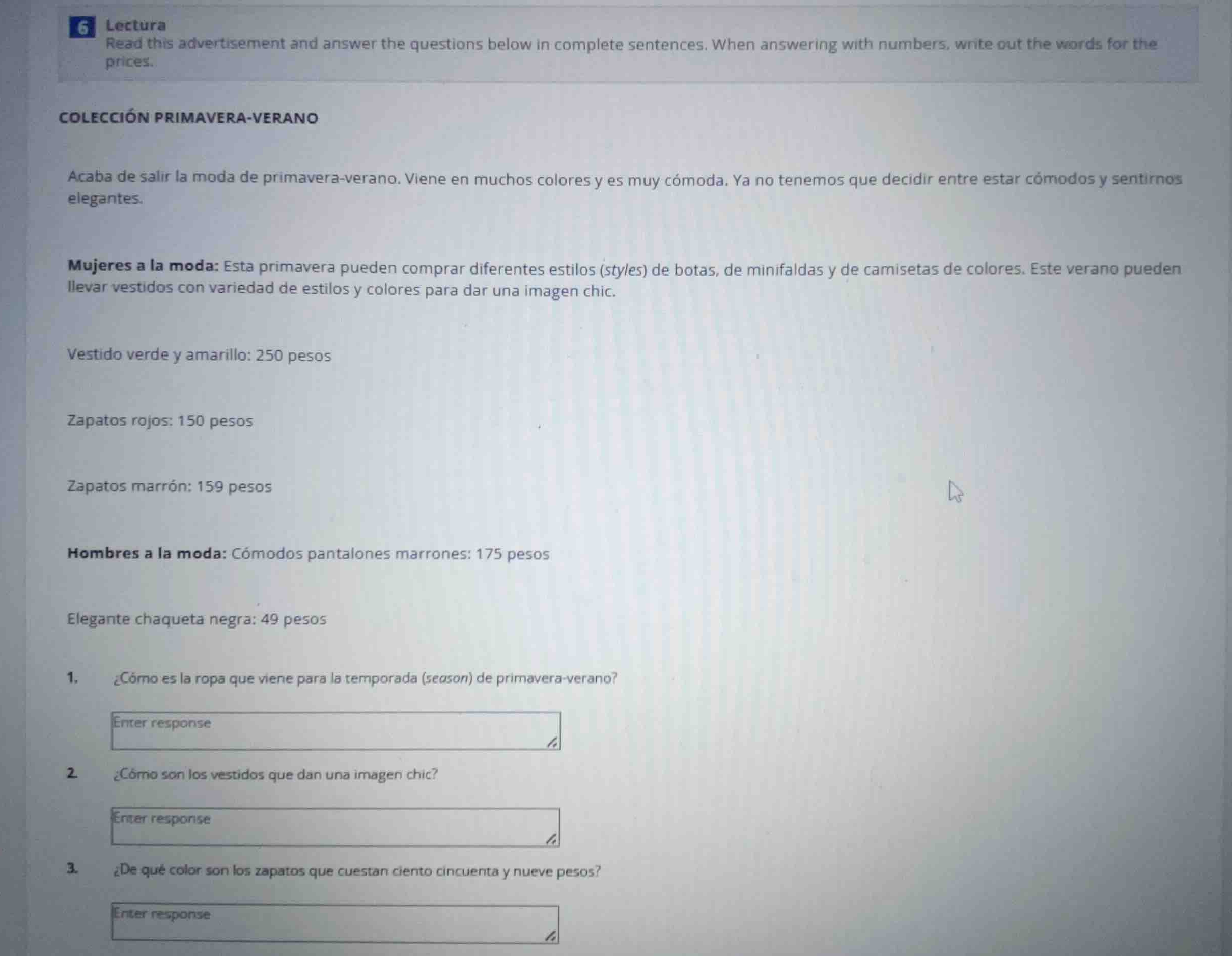6 lectura read this advertisement and answer the questions below in com…