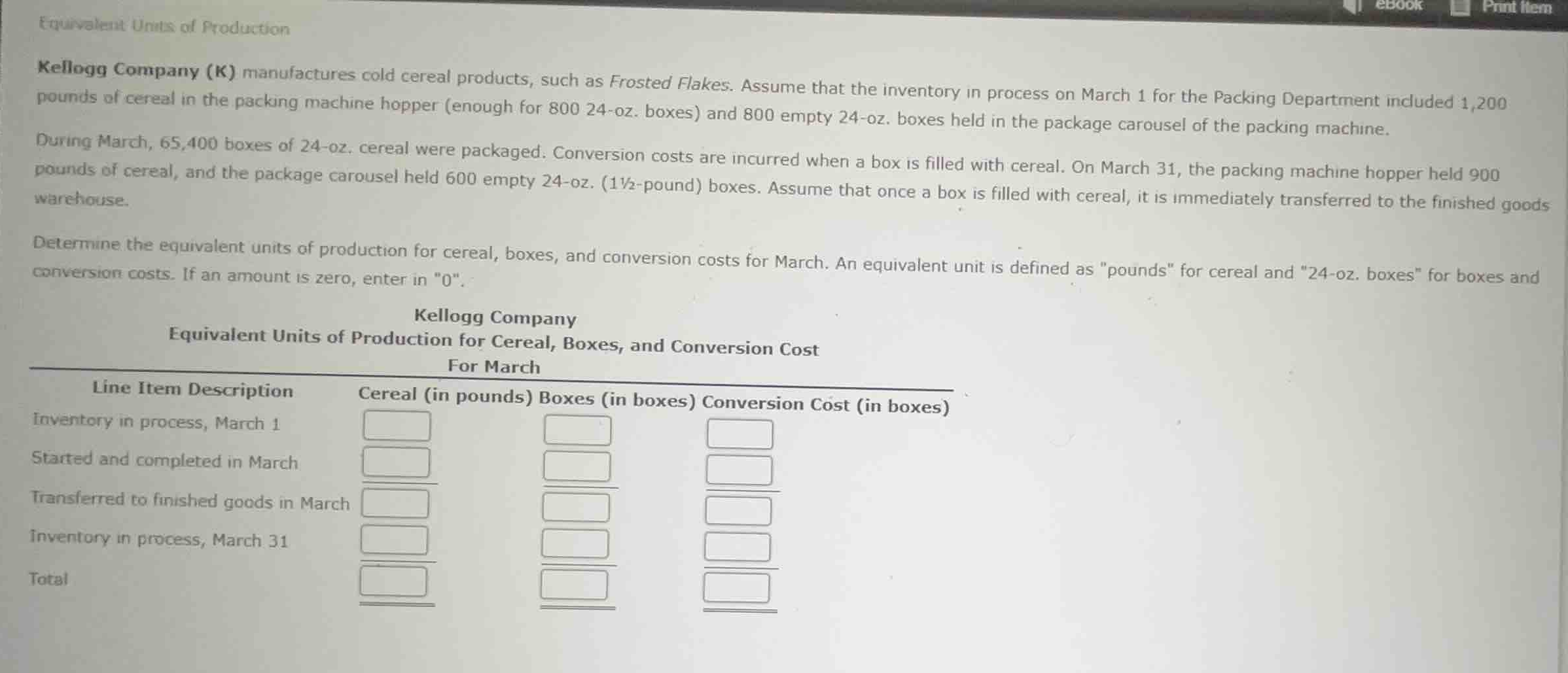 equivalent units of production kellogg company (k) manufactures cold ce…