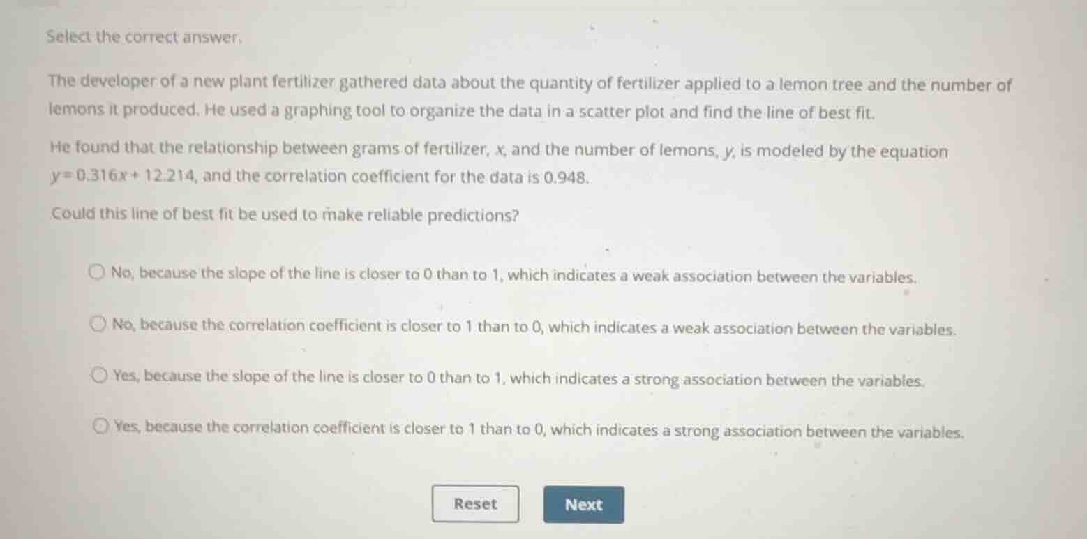 select the correct answer. the developer of a new plant fertilizer gath…