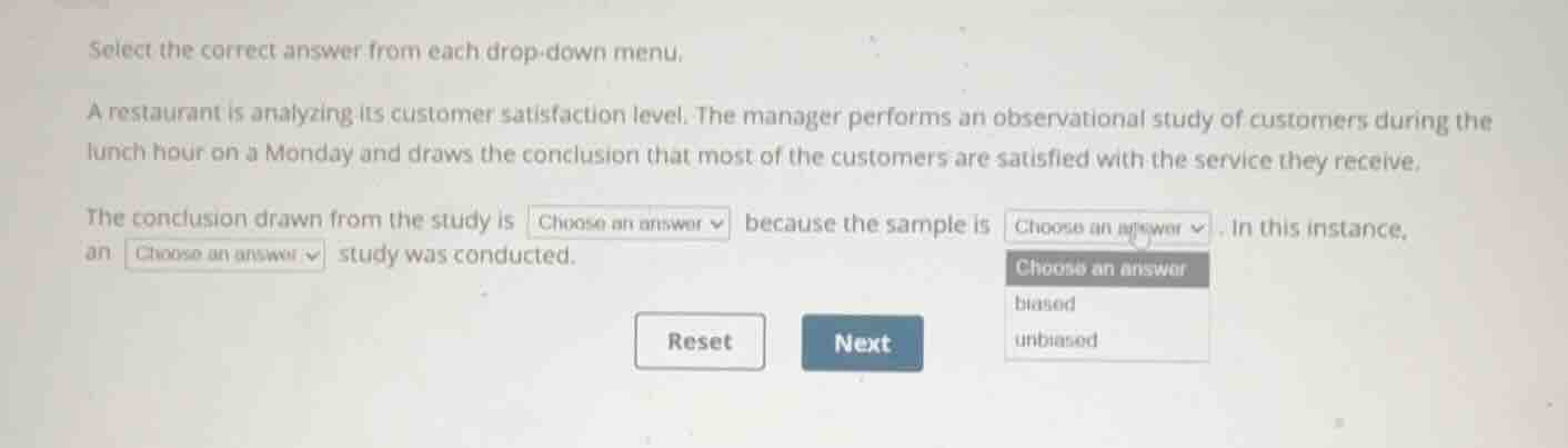 select the correct answer from each drop-down menu. a restaurant is ana…