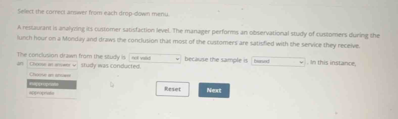 select the correct answer from each drop-down menu. a restaurant is ana…