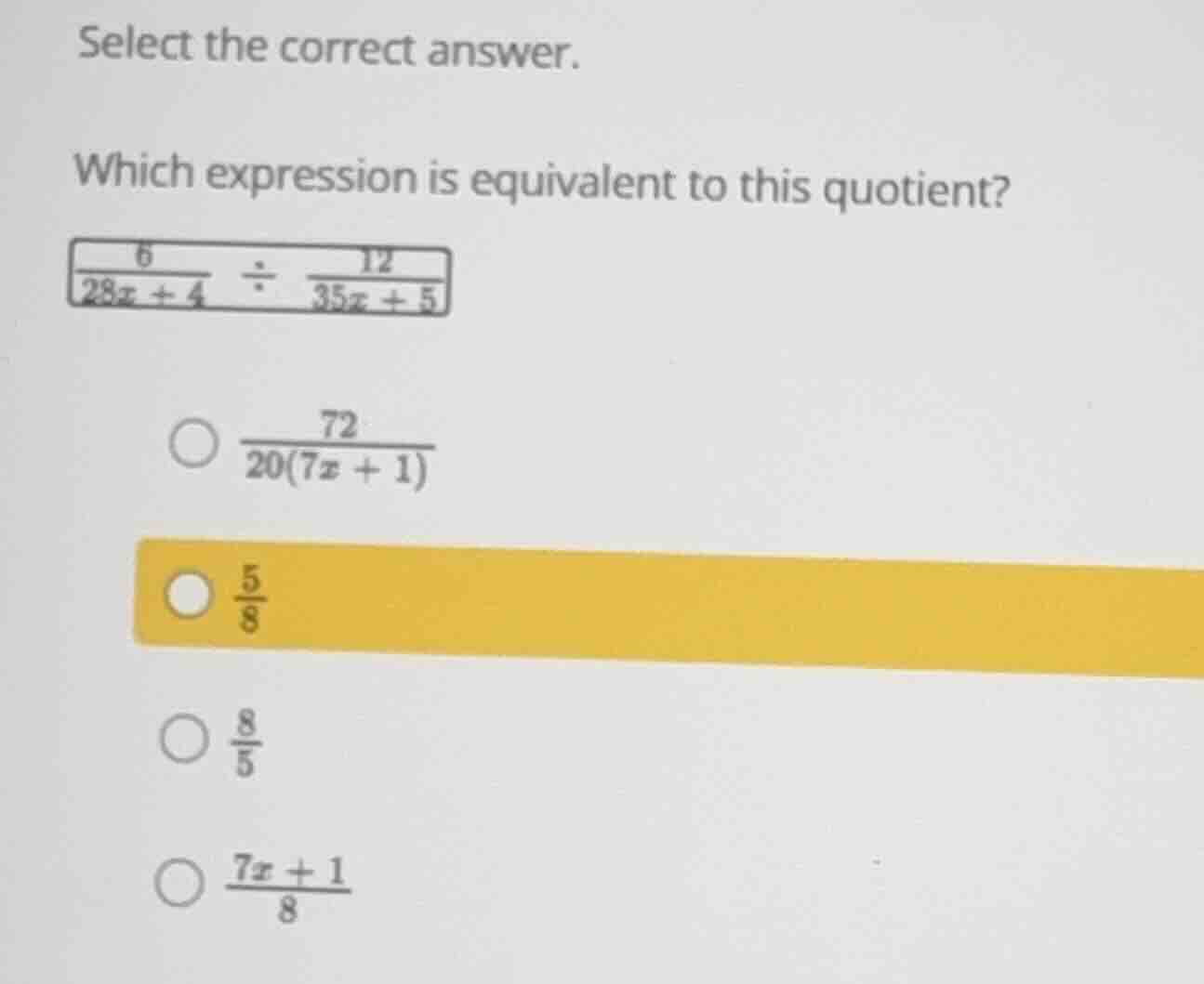select the correct answer. which expression is equivalent to this quoti…