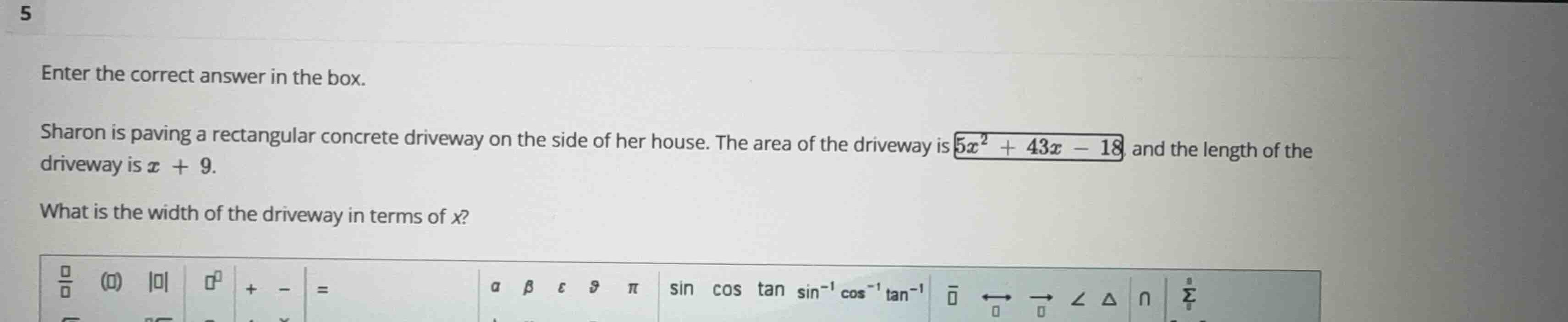 enter the correct answer in the box. sharon is paving a rectangular con…
